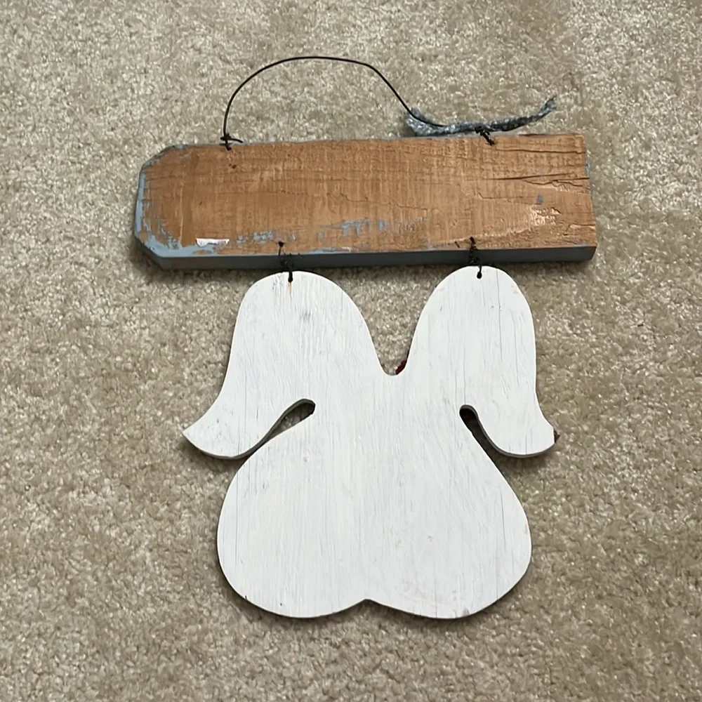 Wooden Pink and White Bunny Happy Easter Wall Decor